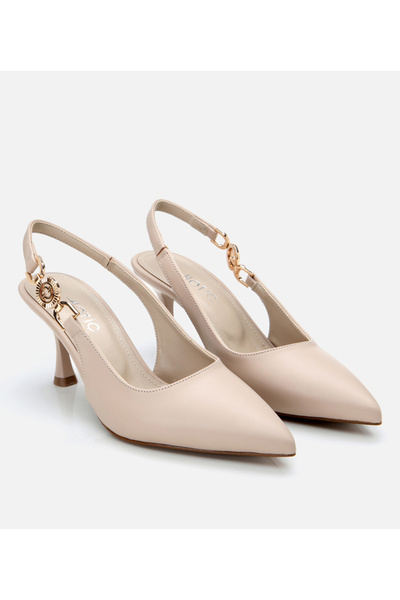 Hotiç Stiletto de damă bej cu spatele deschis