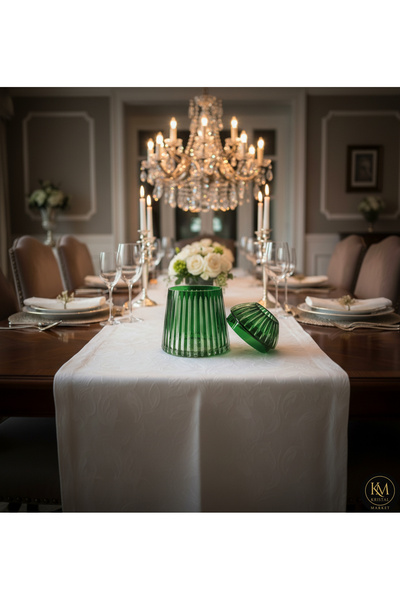 Kristal Market El Yapımı Kesme Kristal Merkür Vertical Desen Dekoratif Sunumluk Kapalı Peçetelik Mumluk