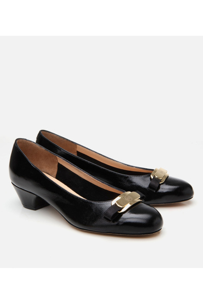 Hotiç Kadın Rugan Deri Siyah Kalın Topuklu Ayakkabı