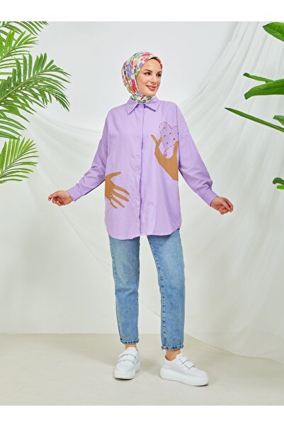 SAHRA BUTİK Lilac Single Stone Ringed Tunic - Sahra Butik