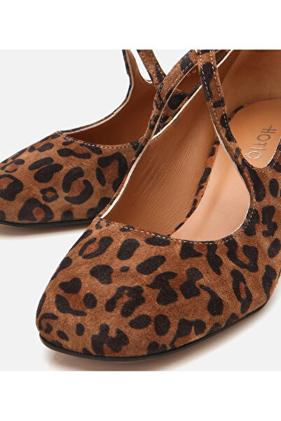 Hotiç Mary Jane Genuine Leather Leopard Print Women's Thick t