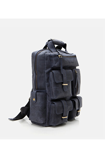Hotiç Men's Leather Navy Blue Backpack