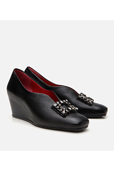 Hotiç Women's Leather Buckle Detailed Wedge Heeled Shoes