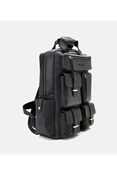 Hotiç Men's Leather Black Backpack