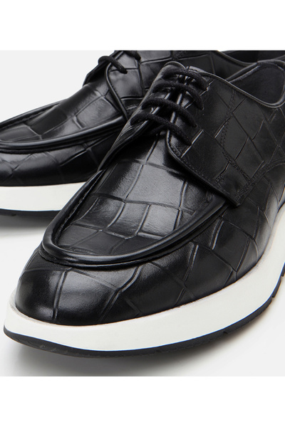 Hotiç Men's Leather Black Crocodile Patterned Casual Shoes