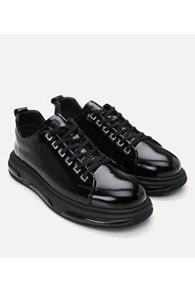 Hotiç Men's Patent Leather Black Light Sole Sports Shoes