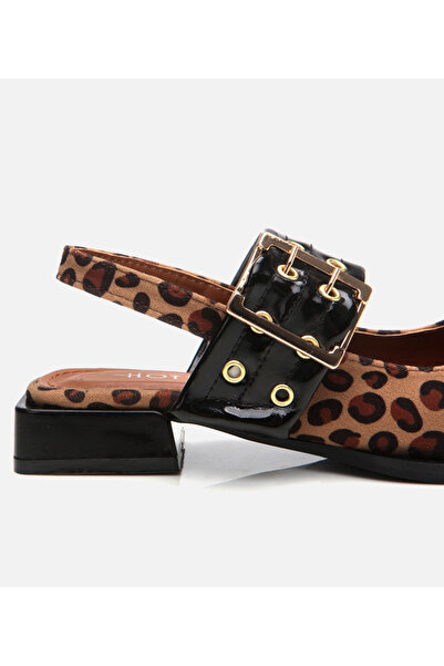 Hotiç Women's Leopard Patterned Belted Open Back Ballerinas