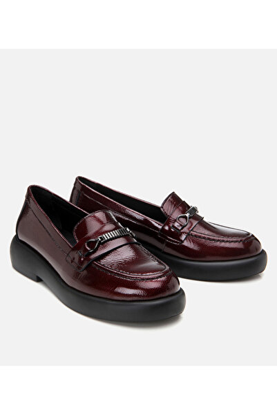 Hotiç Loafer de damă din piele naturală roșu Claret cu cataramă