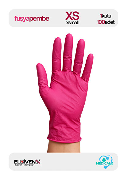Medicalx Fuşya Pembe Nitril Muayene Eldiveni Pudrasız 100 lü Paket - Xsmall