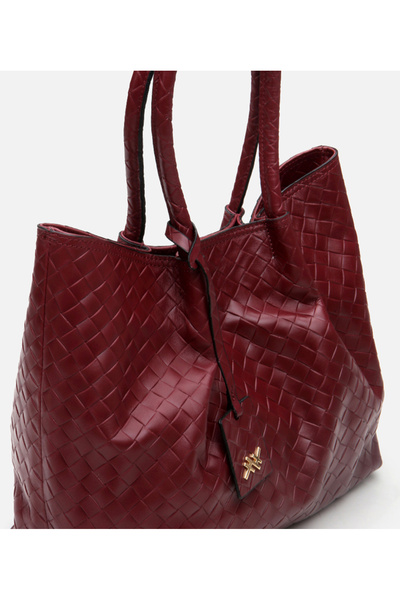 Hotiç حقيبة نسائية من الجلد الطبيعي باللون الأحمر الداكن