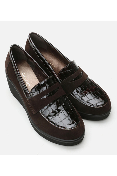 Hotiç جلد طبيعي بني - حذاء نسائي بكعب سميك