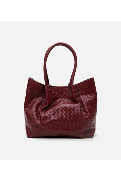 Hotiç حقيبة نسائية من الجلد الطبيعي باللون الأحمر الداكن