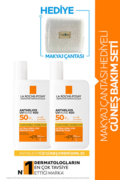 Anthelios Makyaj Çanta Hediyeli Yüz Güneş Bakım Seti 50 ml x 2