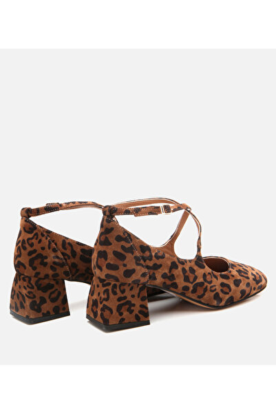 Hotiç Mary Jane Genuine Leather Leopard Print Women's Thick t