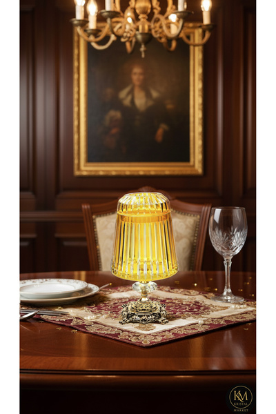 Kristal Market Handmade Cut Crystal Mercury Vertical Pattern Decorative Presentation Holder with Lid Napkin Holder Yellow