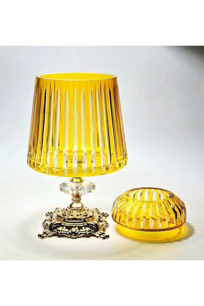 Kristal Market Handmade Cut Crystal Mercury Vertical Pattern Decorative Presentation Holder with Lid Napkin Holder Yellow