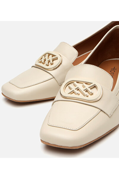 Hotiç Kadın Deri Ekru Tokalı Kalın Topuklu Klasik Loafer