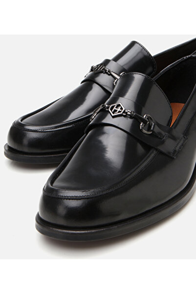 Hotiç Чоловічі шкіряні чорні мокасини з деталями