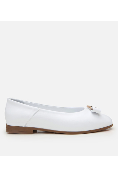 Hotiç Women's Leather White Buckle Ballerinas
