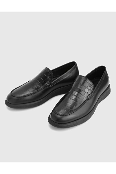 İLVİ Angelo Hakiki Kroko Deri Siyah Erkek Loafer