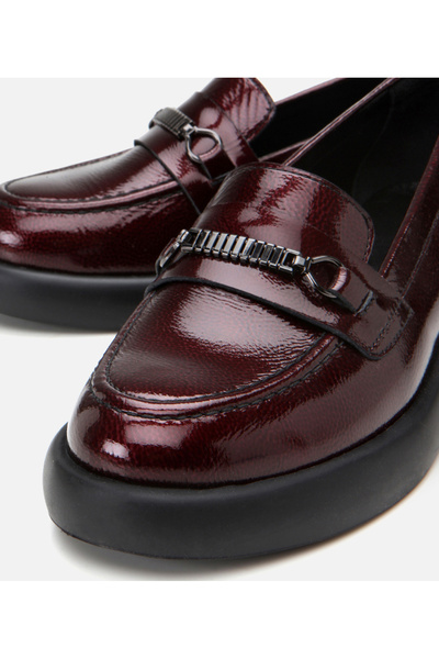 Hotiç Hakiki Deri Bordo Kadın Tokalı Loafer