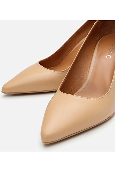 Hotiç Women's Leather Beige Medium Heel Stiletto