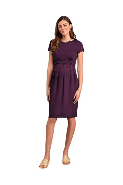 MAMAYAGA Women's Short Sleeve Breastfeeding Detailed Hijab Suitable Viscose Comfortable Stylish Midi Curve Maternity Dress