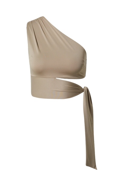 MAMAYAGA Femei cu detaliu de cravată în talie, cu o mânecă, pe umăr, sport în aer liber, bluză croptop, elegantă, confortabilă