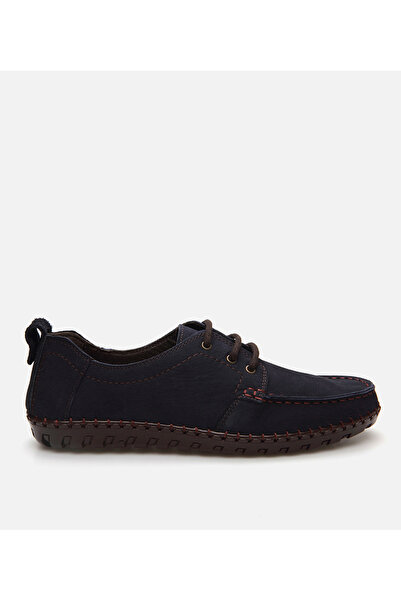 Hotiç Men's Leather Navy Blue Casual Shoes