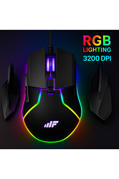 MF PRODUCT Strike 0589 Kablolu RGB Led Aydınlatmalı 3200 DPI Gaming Oyuncu Mouse Siyah