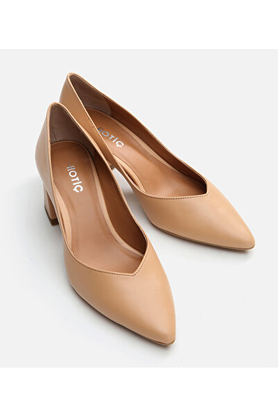 Hotiç Camel Genuine Leather - Women's Thick Heel