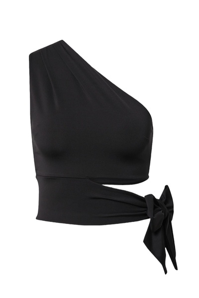 MAMAYAGA Жіноча талія краватка деталь з одним рукавом з плеча спортивний стильний комфортний облягаючий блузка кроптоп