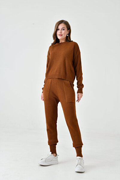 MAMAYAGA Γυναικείο Σχέδιο Πλεκτού Τρι γκρί Καφέ Σετ