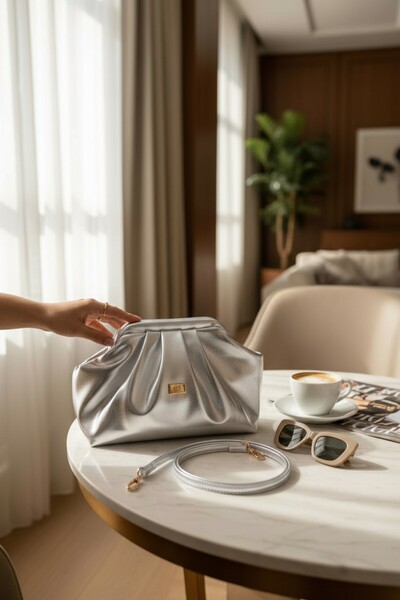Classbag Shiny Faux Leather Silver Medium Size Strap Women's Clutch and Evening Dress Bag