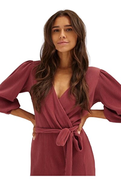 MAMAYAGA Γυναικείο φόρεμα με μανίκια τριών τετάρτων με διπλό στήθος με καμπύλο γιακά