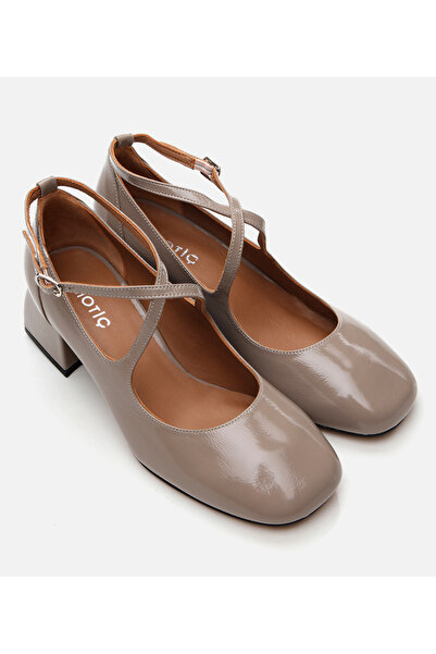 Hotiç Women's Leather Mary Jane Mink Thick Heeled Shoes