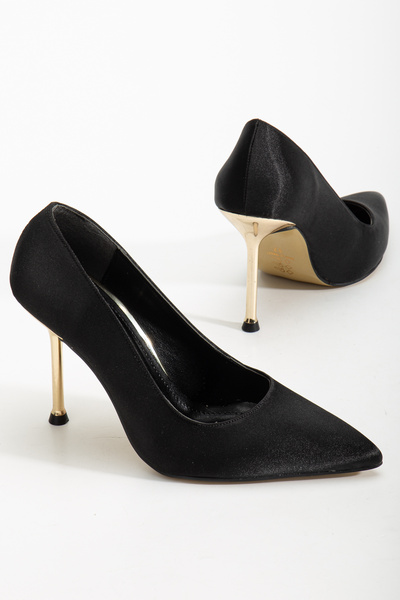 RİSSOLİ Kadın Siyah Kumaş Topuk Gold Detaylı Stiletto