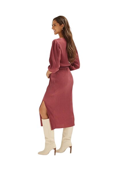 MAMAYAGA Γυναικείο φόρεμα με μανίκια τριών τετάρτων με διπλό στήθος με καμπύλο γιακά