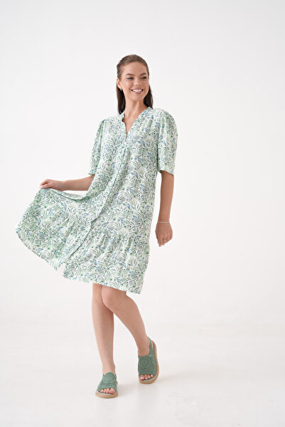 MAMAYAGA Women's Judge Collar Half Sleeve Skirt Pleated Summer Button Front S...