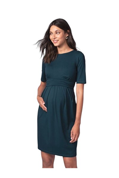 MAMAYAGA Kadın Kısa Kol Emzirme Detaylı Tesettüre Uygun Viskon Rahat Şık Midi Hamile Elbisesi
