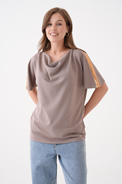 MAMAYAGA Γυναικείο γιακά με ντεγκάζ μισό μανίκι Sim λεπτομέρεια Κομψή μπλούζα...