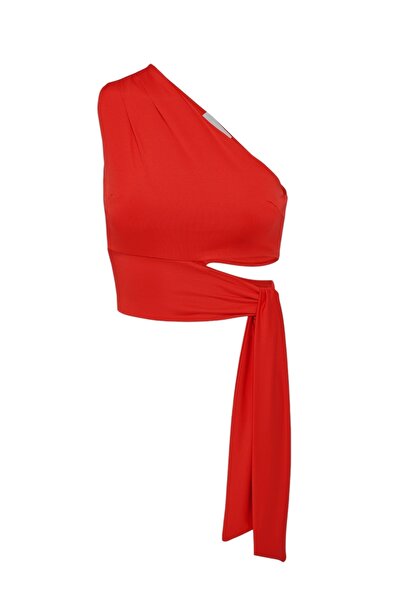 MAMAYAGA Women's Waist Tie Detail Single Sleeve Off-the-Shoulder Sports Stylish Comfortable Fit Croptop Blouse