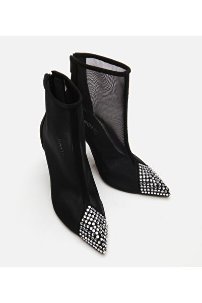 Hotiç Kadın Siyah Tül/Taş Detaylı Topuklu Bot