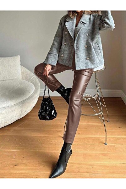 MAMAYAGA Γυναικείο δερμάτινο αθλητικό κομψό σχέδιο δερμάτινο παντελόνι με ελαστική μέση