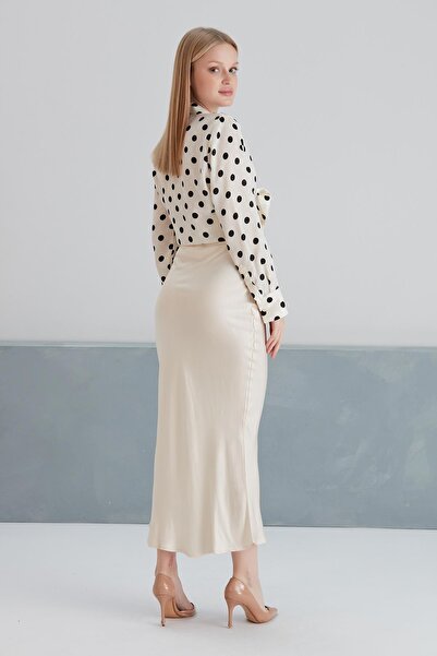 MAMAYAGA Γυναικεία μίντι μήκους σατέν εμφάνιση ελαφρώς γυαλιστερή αθλητική κομψή φούστα με σκίσιμο στο πλάι