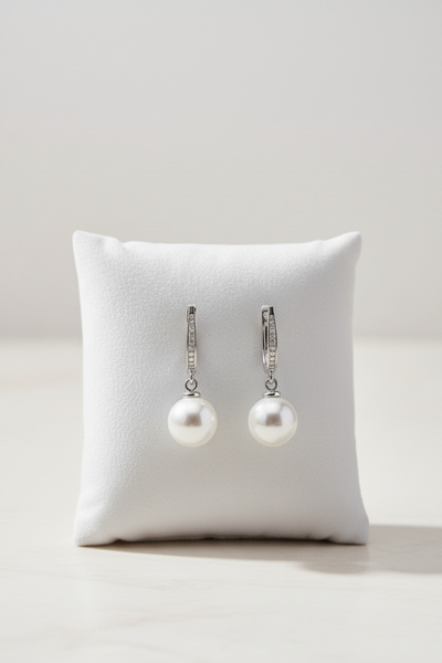 bymissmücevherat 925 Ayar Gümüş İnci Küpe | 10 mm Yuvarlak Sallantılı