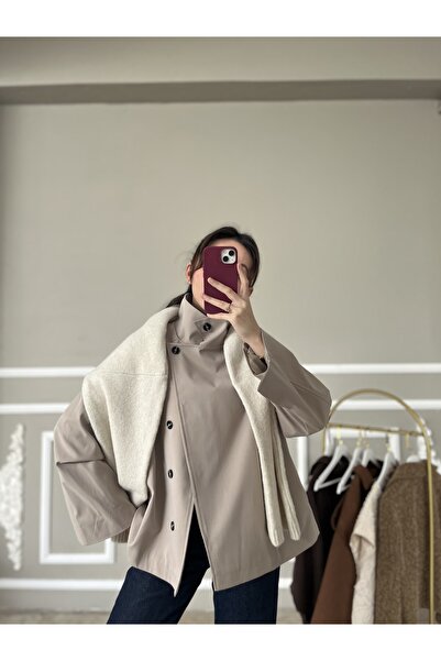 MEKA Taş Rengi Minimal Kısa Trençkot