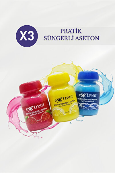 EXXTREM Pratik Süngerli Aseton, Oje Çıkartıcı - Çilek Okyanus Limon 3 x 75ml
