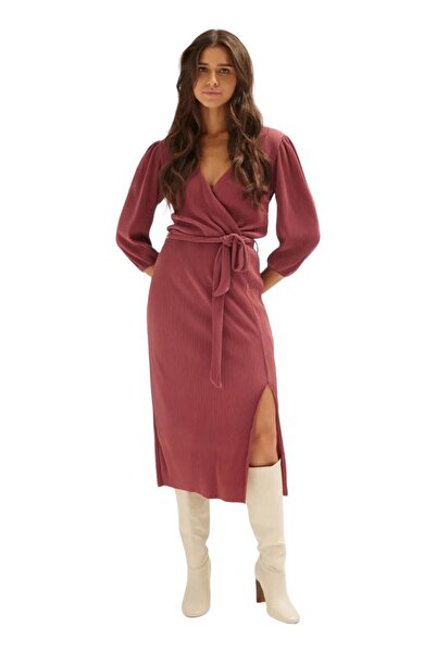 MAMAYAGA Γυναικείο φόρεμα με μανίκια τριών τετάρτων με διπλό στήθος με καμπύλο γιακά