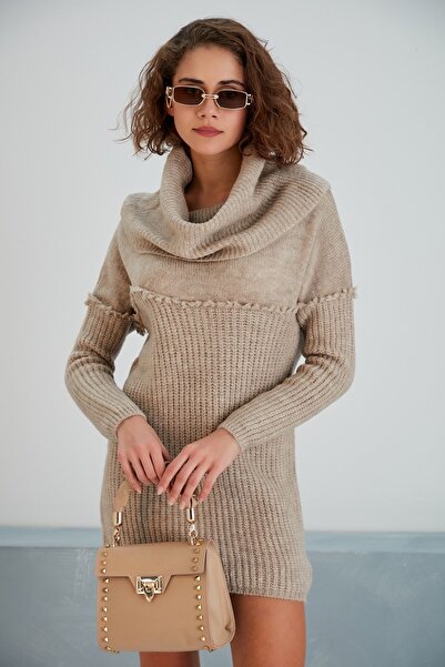 MAMAYAGA Γυναικεία δαντέλα γιακά με κρόσσια λεπτομερή αθλητική κομψή καφέ πλεκτή μπλούζα τουνίκ